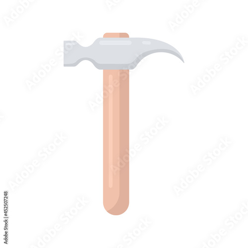Hammer flat icon. Wood hummer symbol. Work repair tool. Vector illustration isolated on white.