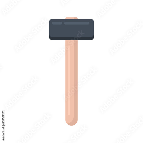 Hammer flat icon. Wood hummer symbol. Work repair tool. Vector illustration isolated on white.