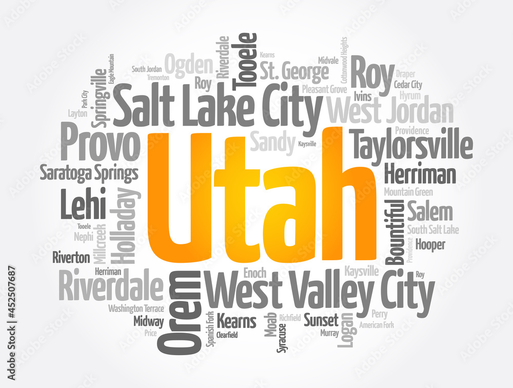 Fototapeta premium List of cities in Utah USA state, word cloud concept background
