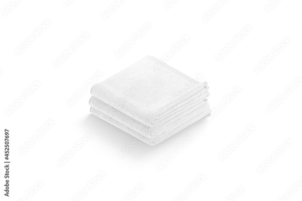Blaank white folded big towel mockup stack, isolated