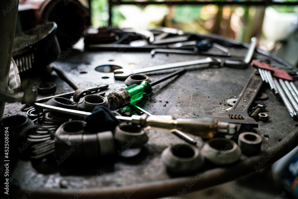 Naklejka premium Dirty mechanical screew hardware tool