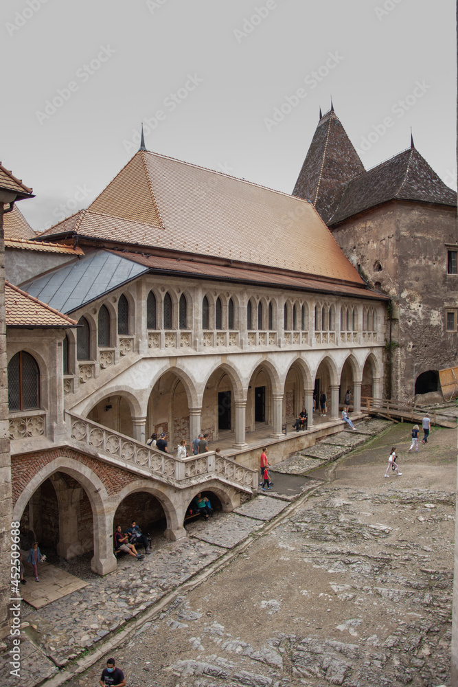 ROMANIA, Corvin Castle, Hunyadi Castle or Hunedoara Castle, July 2021, Transylvania, architectural details