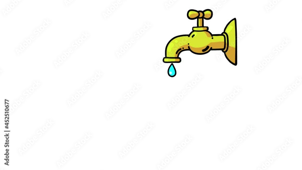 Tap cartoon drip running animation. Moving stopcock. Isolated. Water saving theme Tap cartoon drip running animation. Moving stopcock. Isolated. Water saving theme
