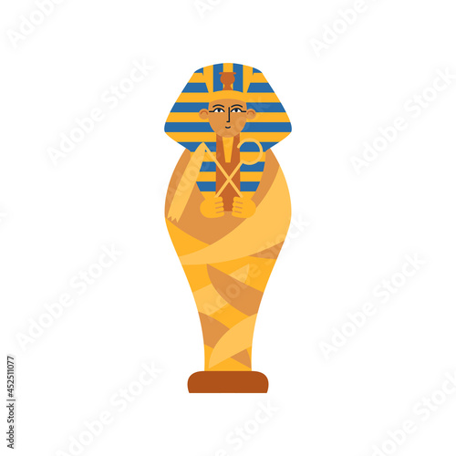Golden ancient sarcophagus with mummy egyptian pharaoh a vector illustration.