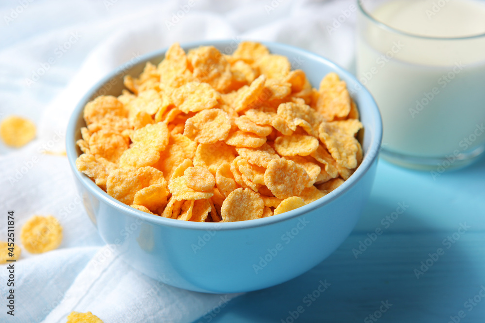 Delicious cornflakes in a plate on the table. Delicious cornflakes in a plate on the table.