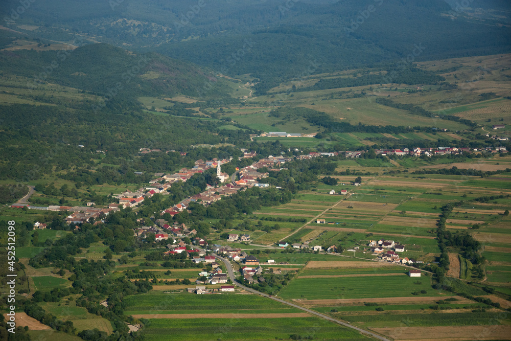 aerial image of Dorolea village from Bistrita, Romania, 2020. August