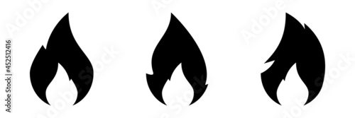 Fire flame icons set. Campfire in black. Fire flame symbol.