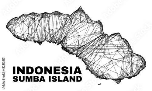 carcass irregular mesh Sumba Island map. Abstract lines are combined into Sumba Island map. Wire carcass 2D network in vector format.