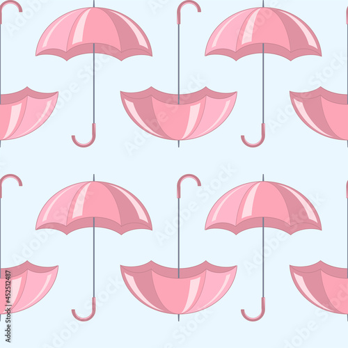 Seamless pattern with pink umbrellas on a white background.