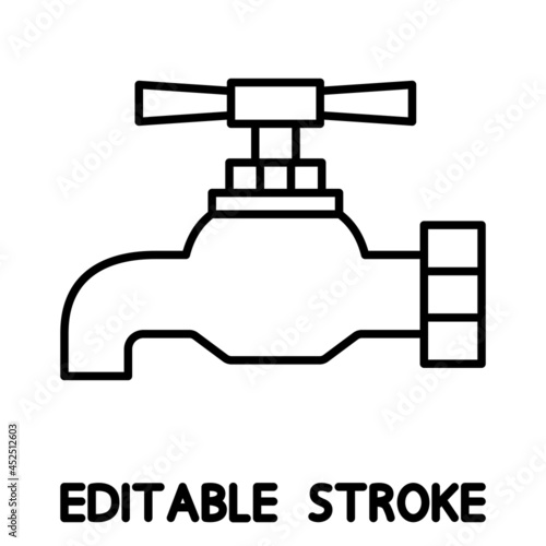 Faucet icon. Water taps in outline style. Editable stroke. Water supply line icon for infographic, website or app