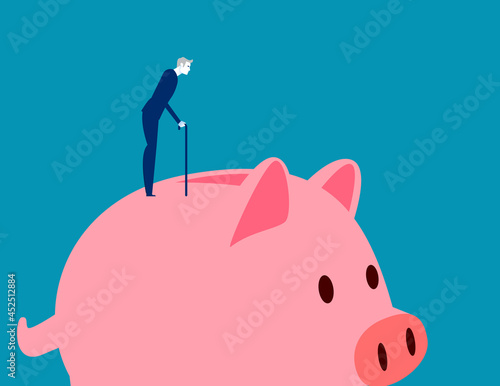 Senior with piggy bank. Finance after retirement