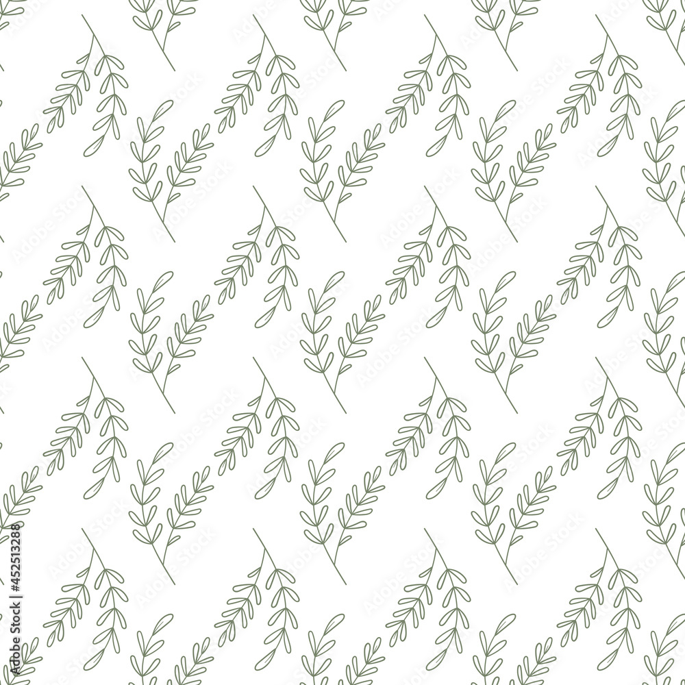 Fototapeta premium Botanical hipster, rustic seamless print for wedding cards. Nature floral background greenery pattern in hand drawn watercolor style. Vector foliage with jungle tropical leaf and summer flowers.