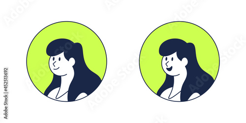 Minimalist Female Avatar - Amazing vector flat icon of a happy woman and in minimalist line art style suitable for website, mobile apps, user profile, and illustration in general - Vector Characters