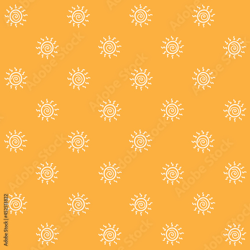 Sun Seamless Pattern - Amazing hand drawn seamless vector pattern of a white sun on orange suitable for background, fabric pattern, design assets, wrapping paper, wallpaper and illustration in general