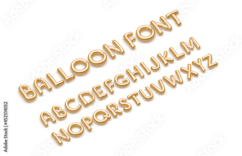 Inflated gold balloon font with capital alphabet, side view photo