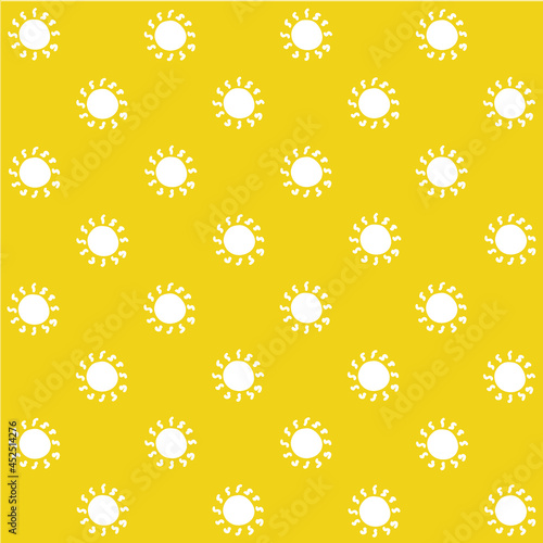 Sun Seamless Pattern - Amazing hand drawn seamless vector pattern of a white sun on yellow suitable for background, fabric pattern, design assets, wrapping paper, wallpaper and illustration in general