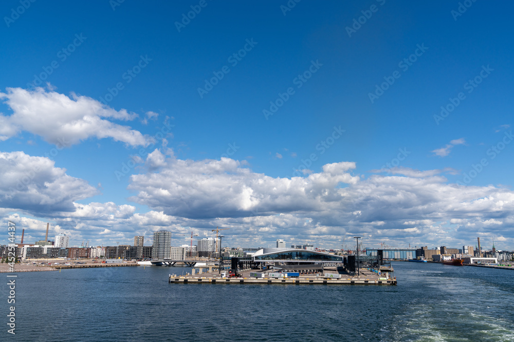 view of the ferry harbor and terminal in downtown Helsinki