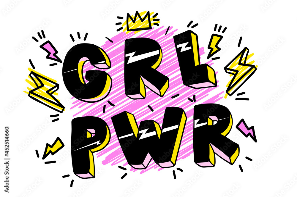 GRL PWR short quote. Girl Power cute lettering illustration GRL PWR short quote. Girl Power cute lettering illustration