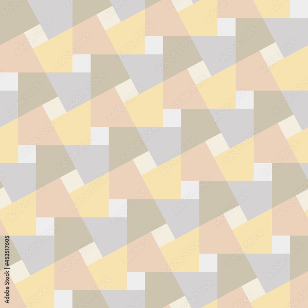 Vector geometric seamless 3D pattern. Squares. Triangles. Optical illusions. Op Art. Template for fabric or wrapping. Modern textile.. Endless stylish background. Wallpapers. Pastel colors. Tiles.