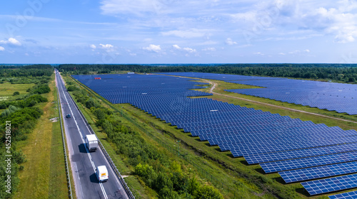 Solar Panel Green Factory Field Alternative Energy Aerial View