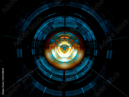 Sectioned disc or tunnel with luminous walls - abstract 3d illustration