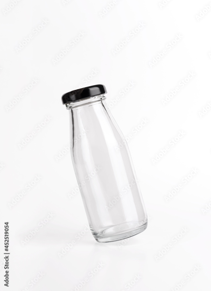 Moсkup transparent empty glass bottle product on white background. Moсkup transparent empty glass bottle product on white background.
