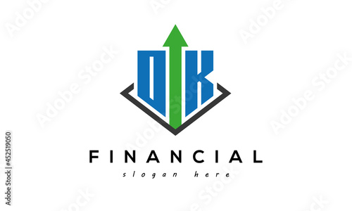 Letters OK Financial arrow Accounting and Marketing Logo