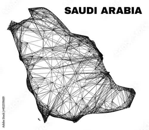Net irregular mesh Saudi Arabia map. Abstract lines are combined into Saudi Arabia map. Wire carcass 2D network in vector format.