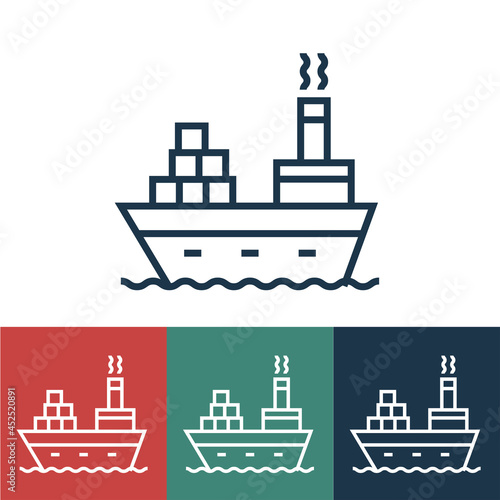Linear vector icon with cargo ship
