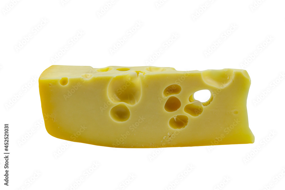 Piece of swiss cheese isolated on white background Piece of swiss cheese isolated on white background