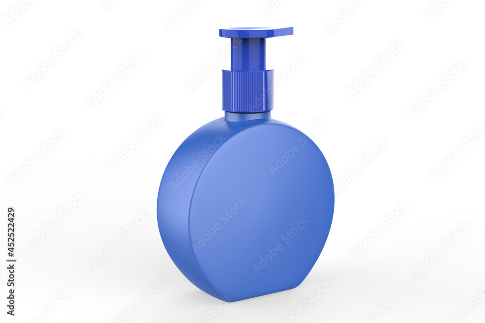 round plastic bottle with pump mockup isolated on white background. 3d illustration