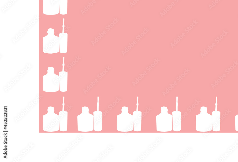 Creative pattern fashion photo of cosmetics beauty products nail polish on a pink background Creative pattern fashion photo of cosmetics beauty products nail polish on a pink background
