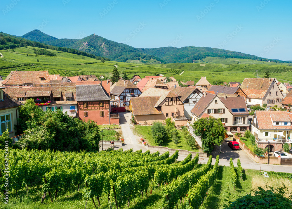 Hunawihr village and surrounding vineyards, Alsace, France