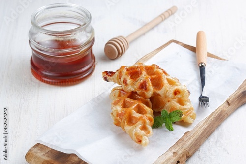 croissant waffle or croffle on white background photo