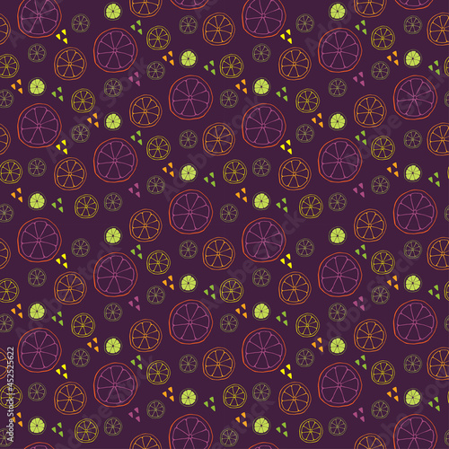 Seamless pattern with slice of lime, lemon, orange and  grapefruit. Design for cosmetics, spa, health care products and perfume. Best for textile, wrapping paper, post cards and farmers market.