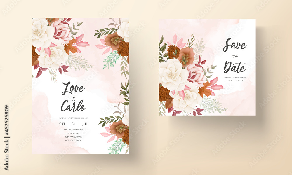 elegant hand drawn sweet floral wedding invitation card