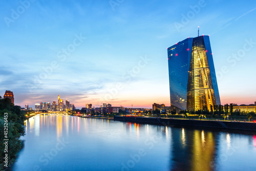 Frankfurt skyline with ECB European Central Bank Main river skyscraper in Germany