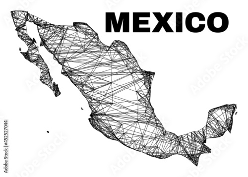 Net irregular mesh Mexico map. Abstract lines are combined into Mexico map. Wire carcass 2D net in vector format. Vector model is created for Mexico map using intersected random lines.