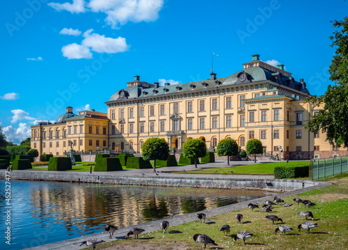 Stockholm, Sweden - Aug 10, 2021: Drottningholm palace in summer season at Stockholm, Sweden