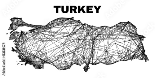 Wire frame irregular mesh Turkey map. Abstract lines are combined into Turkey map. Linear frame flat network in vector format. Vector model is created for Turkey map using crossing random lines.