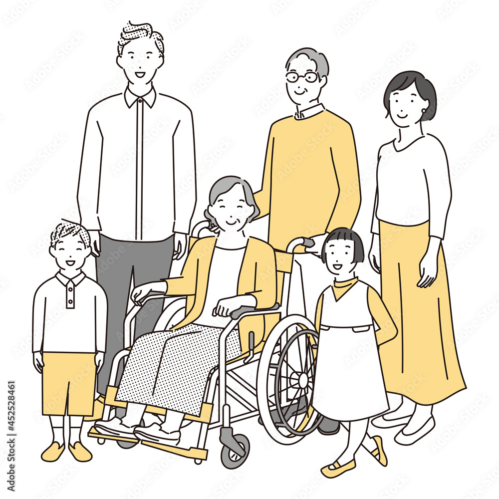 シンプル イラスト 笑顔の家族と車椅子のおばあさん Stock Vector Adobe Stock
