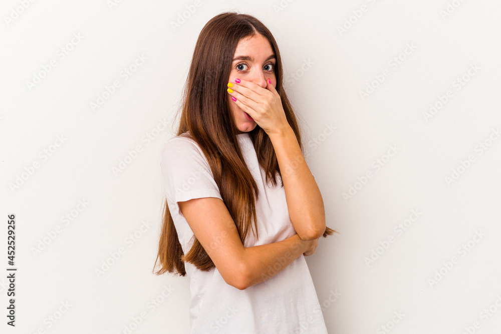 Young caucasian woman isolated on white background scared and afraid. Young caucasian woman isolated on white background scared and afraid.