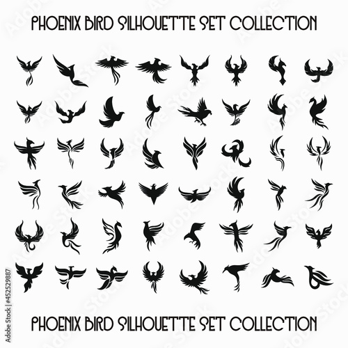 Phoenix Bird Icon Logo Tato Silhouette Set Collection