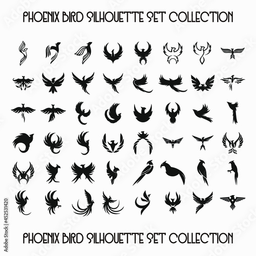 Phoenix Bird Icon Logo Tato Silhouette Set Collection photo