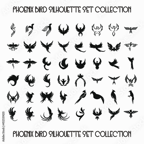 Phoenix Bird Icon Logo Tato Silhouette Set Collection