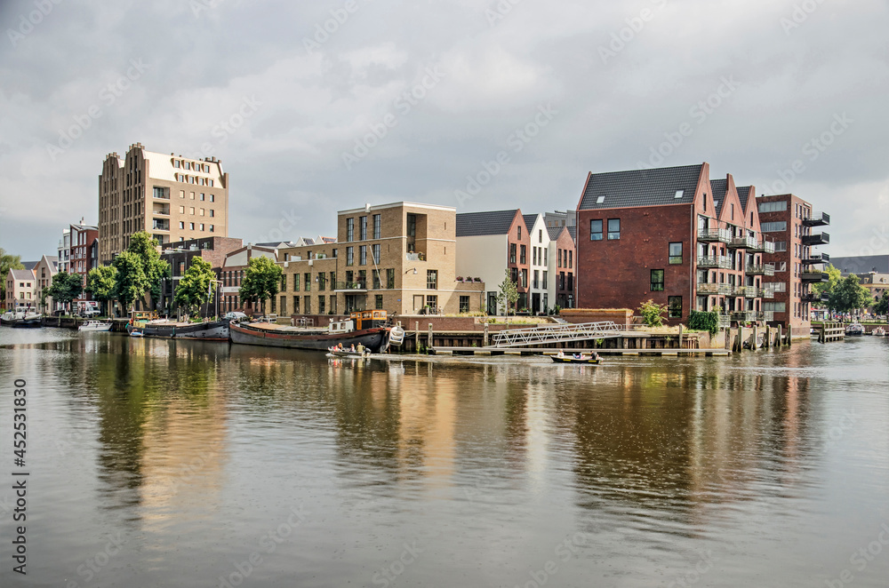 Zwolle, The Netherlands, August 20, 2021: overal view of the reently built Kraanbolwerk housing development on the ramparts of the old town