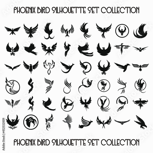 Phoenix Bird Icon Logo Tato Silhouette Set Collection photo