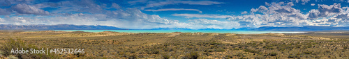 Panoramic view over argentine steppe near Lago Argentino during the day