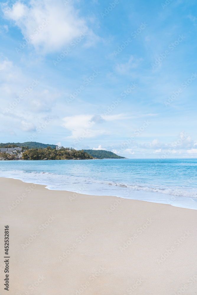Beautiful summer on the beach with clear blue sky white sand. Kata Beach , Phuket , Thailand after COVID-19