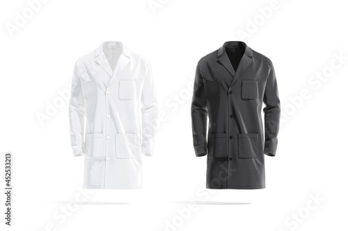 Blank black and white medical lab coat mockup, front view photo
